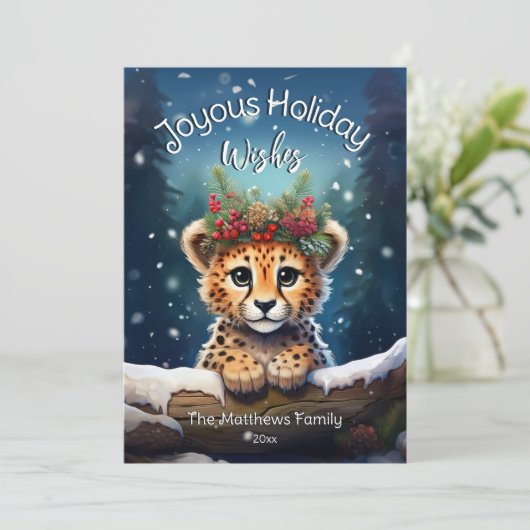 Winter Wonderland Cheetah Cub Vrolijk Kerstfeest Feestdagenkaart (Staand voorkant)