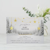 Winter Wonderland Chic Grey Gold Baby Shower Kaart (Staand voorkant)