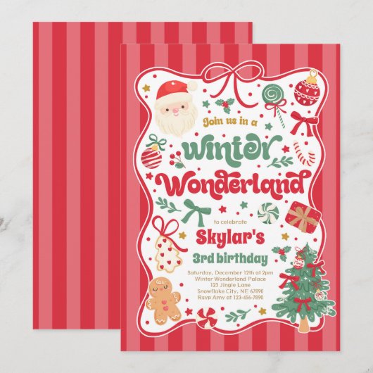 Winter Wonderland Christmas Coquette Bow Birthday Kaart (Voorkant / Achterkant)