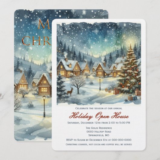 Winter Wonderland Christmas Open House Kaart (Voorkant / Achterkant)