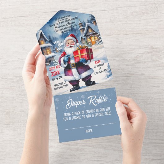 Winter Wonderland Christmas Santa Baby shower All In One Uitnodiging (Afscheurbaar)