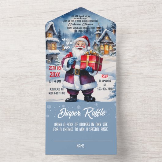 Winter Wonderland Christmas Santa Baby shower All In One Uitnodiging (Binnen)