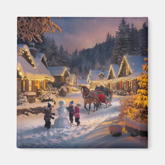 Winter Wonderland Christmas Snowy Village Magneet (Voorkant)