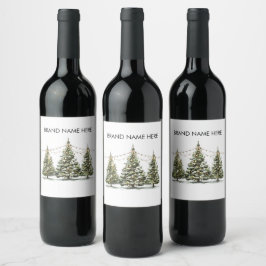 Winter Wonderland Christmas Tree Wine Label Wijn Etiket