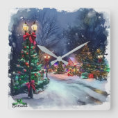 Winter Wonderland Christmas Village Wall Clock Vierkante Klok (Voorkant)