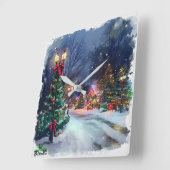 Winter Wonderland Christmas Village Wall Clock Vierkante Klok (Hoek)