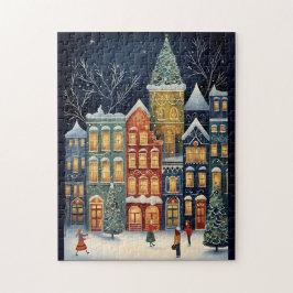 Winter Wonderland Cityscape Schattige Kerstmis Legpuzzel