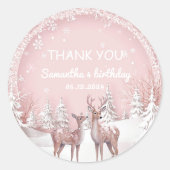 Winter Wonderland Dank u | Roze en herten Ronde Sticker (Voorkant)