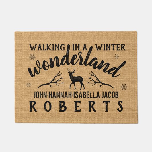 Winter Wonderland Deer Branches Custom Burlap Deurmat (Voorkant)