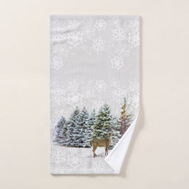 Winter Wonderland Deer en Pine Trees Holiday Handdoek