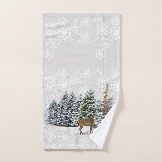 Winter Wonderland Deer en Pine Trees Holiday Handdoek (Handdoek)