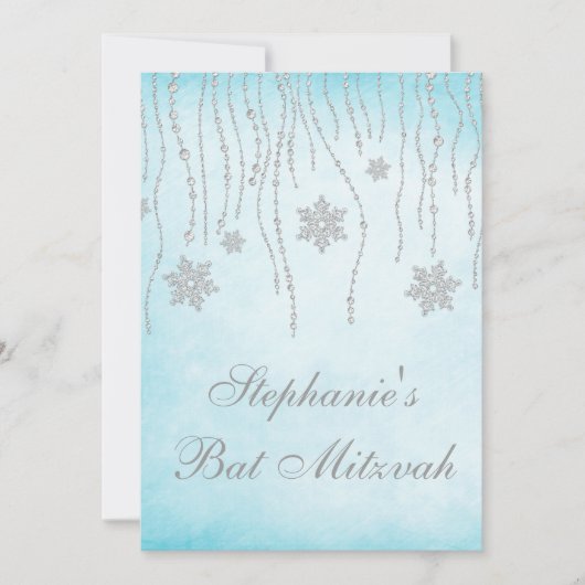 Winter Wonderland Diamond Snowflakes Bat Mitzvah Kaart (Voorkant)
