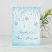 Winter Wonderland Diamond Snowflakes Bat Mitzvah Kaart (Staand voorkant)