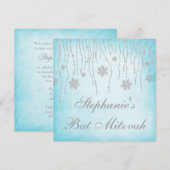 Winter Wonderland Diamond Snowflakes Bat Mitzvah Kaart (Voorkant / Achterkant)
