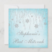 Winter Wonderland Diamond Snowflakes Bat Mitzvah Kaart (Voorkant)