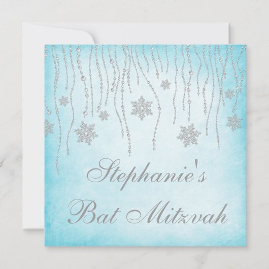 Winter Wonderland Diamond Snowflakes Bat Mitzvah Kaart (Voorkant)
