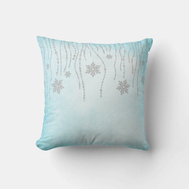 Winter Wonderland Diamond Snowflakes Blauwgroen bl Kussen (Voorkant)