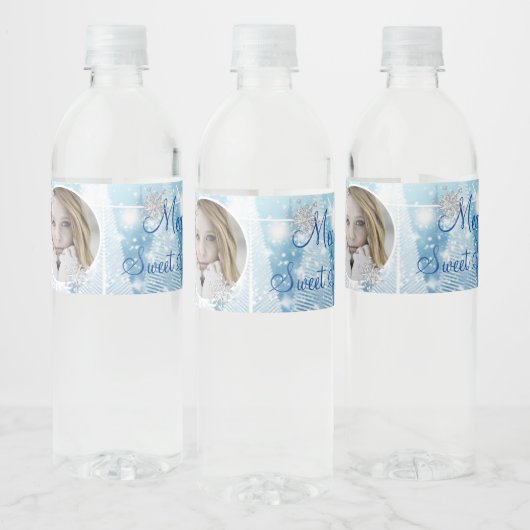 Winter Wonderland Diamond Snowflakes String Lights Waterfles Etiket (Flessen)