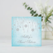 Winter Wonderland Diamond Snowflakes Sweet 16 Kaart (Staand voorkant)