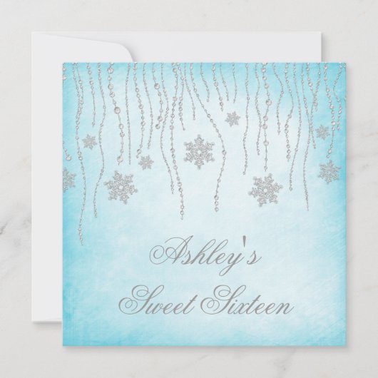 Winter Wonderland Diamond Snowflakes Sweet 16 Kaart (Voorkant)