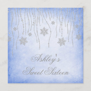 Winter Wonderland Diamond Snowflakes Sweet 16 Kaart
