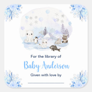 Winter Wonderland Dieren Baby Borrel Boekplaat Vierkante Sticker