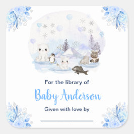 Winter Wonderland Dieren Baby shower Bookplate Vierkante Sticker