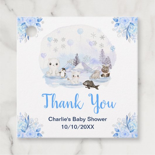 Winter Wonderland Dieren Baby shower Dank u Bedankjes Labels (Voorkant)