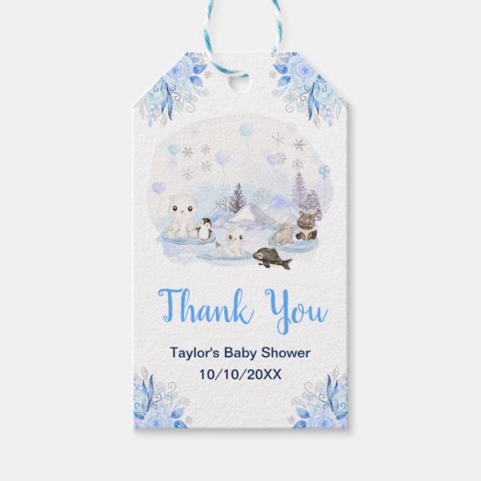 Winter Wonderland Dieren Baby shower Dank u Cadeaulabel (Voorkant)