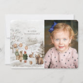 Winter Wonderland Dieren Kinderen Verjaardagsfoto Kaart (Voorkant)