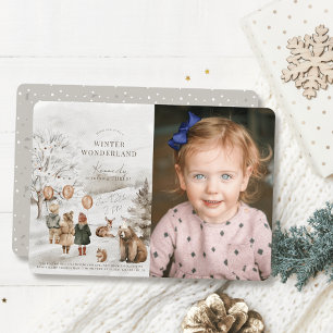Winter Wonderland Dieren Kinderen Verjaardagsfoto Kaart