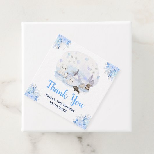 Winter Wonderland Dieren Verjaardagsfeestje Dank u Bedankjes Labels (In situ)