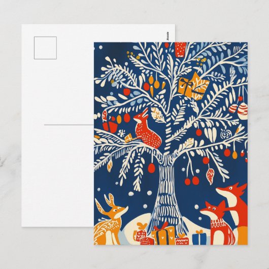 Winter Wonderland, dierkaart, volksfeestkunst Feestdagenkaart (Voorkant / Achterkant)