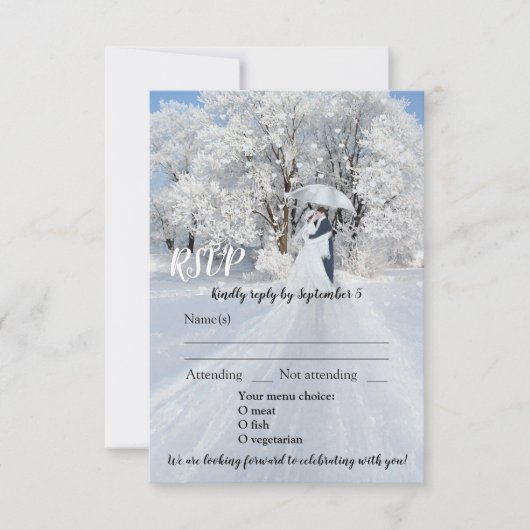 Winter Wonderland Dream Wedding RSVP Card Kaart (Voorkant)