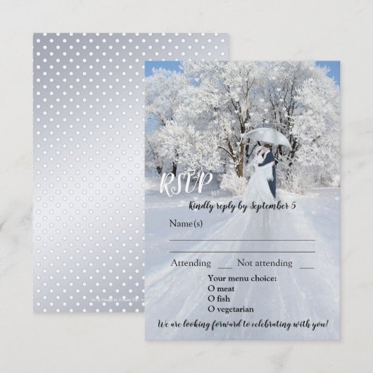 Winter Wonderland Dream Wedding RSVP Card Kaart (Voorkant / Achterkant)