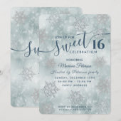 Winter wonderland dusty blue bokeh lief 16 invita kaart (Voorkant / Achterkant)