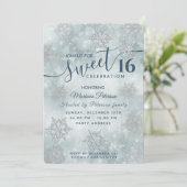 Winter wonderland dusty blue bokeh lief 16 invita kaart (Staand voorkant)
