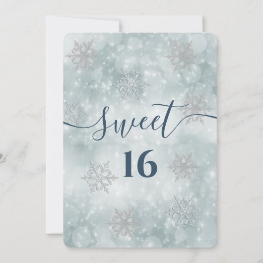 Winter wonderland dusty blue bokeh lief 16 invita kaart (Achterkant)