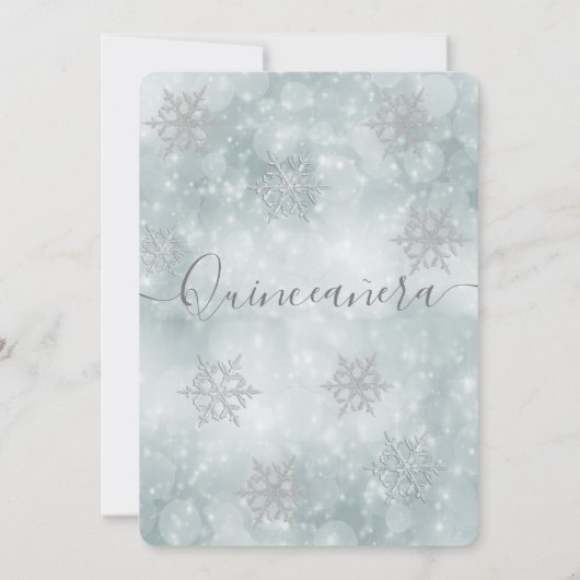 Winter wonderland dusty blue bokeh Quinceañera Kaart (Achterkant)