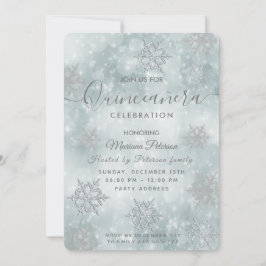 Winter wonderland dusty blue bokeh Quinceañera Kaart