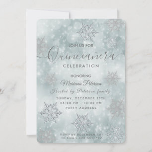 Winter wonderland dusty blue bokeh Quinceañera Kaart