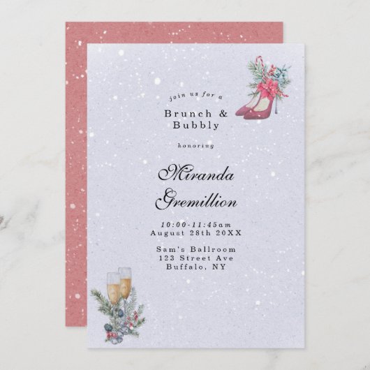 Winter Wonderland Dusty Blue Brunch en Bubble Kaart (Voorkant / Achterkant)