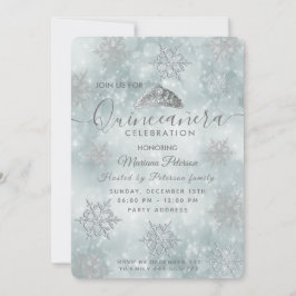 Winter wonderland dusty blue tiara Quinceañera Kaart