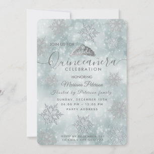 Winter wonderland dusty blue tiara Quinceañera Kaart