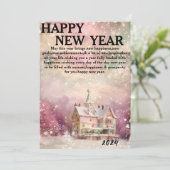"Winter Wonderland: Een gezellig huis in roze en w Feestdagenkaart (Staand voorkant)