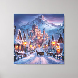 Winter Wonderland: een schemerdorp op de berg Canvas Afdruk