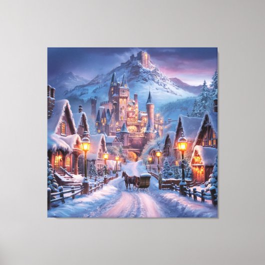 Winter Wonderland: een schemerdorp op de berg Canvas Afdruk (Voorkant)