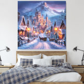 Winter Wonderland: een schemerdorp op de berg Canvas Afdruk (Insitu (Slaapkamer))