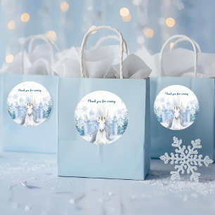 Winter Wonderland Eenhoorn Bedankt Ronde Sticker