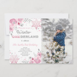Winter Wonderland Eerste Verjaardag Foto Uitnodigi Kaart